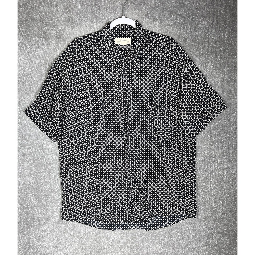 Vintage Natural Issue Button Up Shirt Mens Size Large Black Geometric Pocket